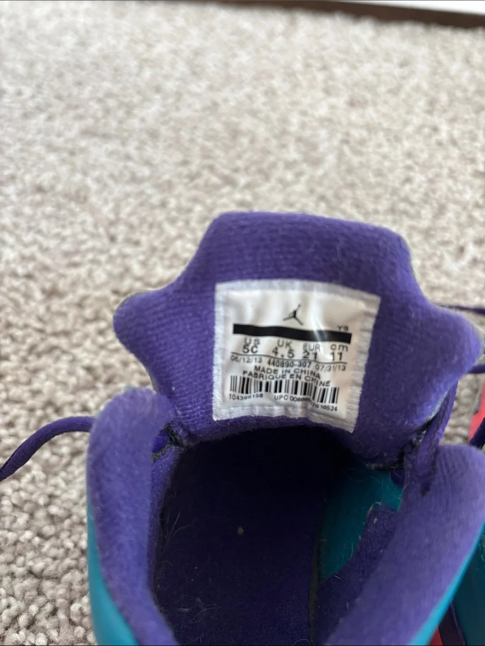 Nike Kids Teal, Purple & Coral High-Top Air Jordan Sneakers
